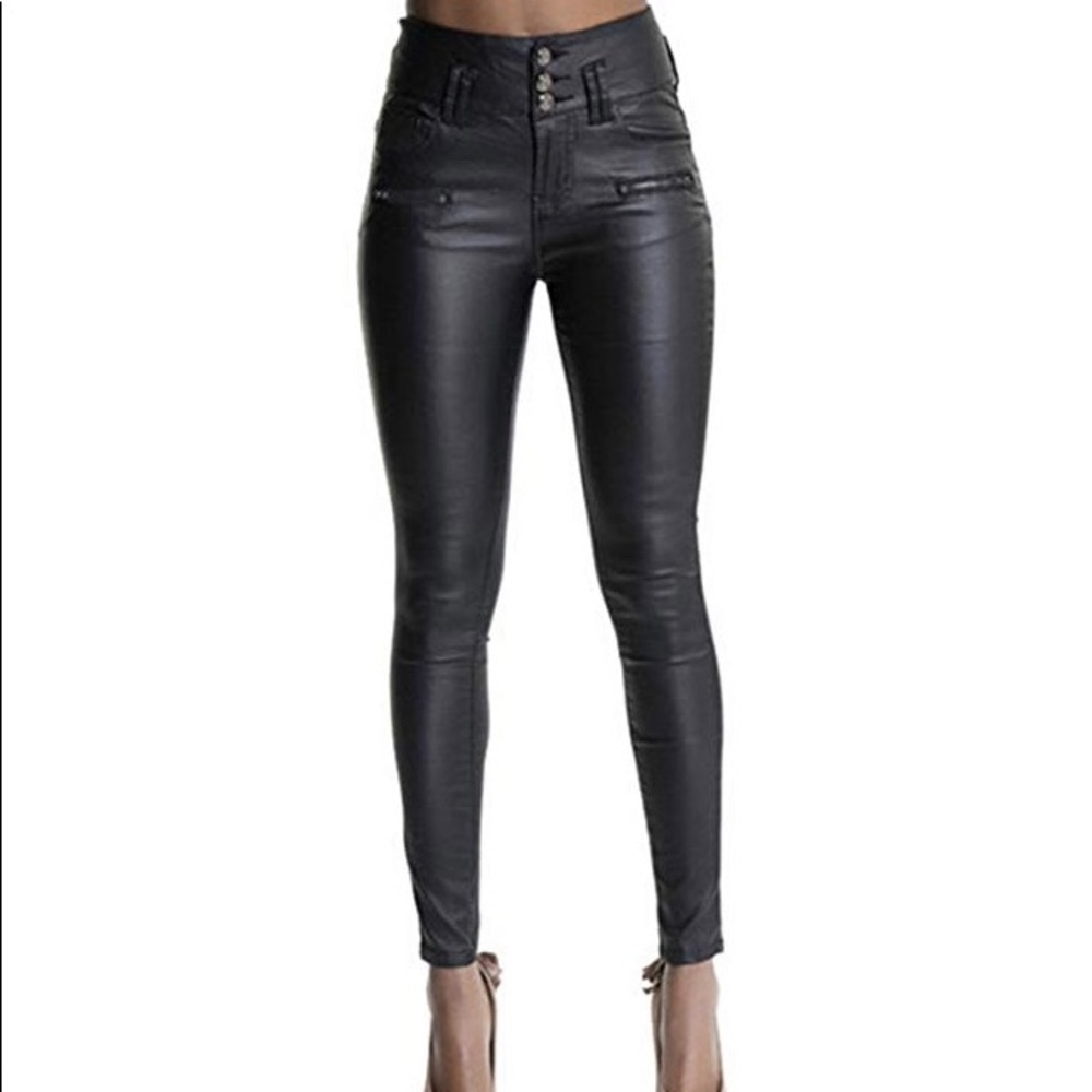 Black faux leather pants